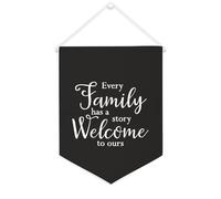 Bandiera da parete in tela con citazione ispiratrice "Every Family Has A Story Welcome to Ours", striscione da appendere per casa e ufficio, 30,5 x 40,6 cm, regalo di inaugurazione della casa