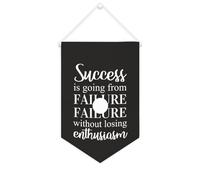 Bandiera da parete in tela con citazione ispiratrice Il successo sta andando dal fallimento al fallimento senza perdere entusiasmo, decorazione da parete per casa e ufficio, 25 x 38 cm, striscione in
