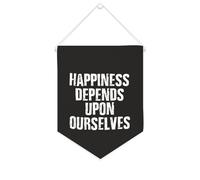 Bandiera da parete in tela con citazione ispiratrice La felicità dipende da noi stessi, striscione da appendere per casa e ufficio, 25,4 x 30,5 cm, regalo per l'inaugurazione della casa
