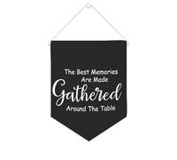 Bandiera da parete in tela con citazione ispiratrice The Best Memories Are Made Gathered Around The Table Wall Art Hanging Banner Home Office Decor 25,4 x 30,5 cm tela banner regali di inaugurazione