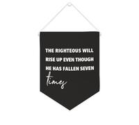 Bandiera da parete in tela con citazione ispiratrice The Righteous Will Rise Up Even Though He Has Fallen Seven Times Wall Art Hanging Banner Home Office Decor 25,4 x 30,5 cm Banner su tela Regali di