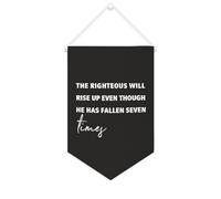 Bandiera da parete in tela con citazione ispiratrice The Righteous Will Rise Up Even Though He Has Fallen Seven Times Wall Art Hanging Banner Home Office Decor 25 x 38 cm tela banner regali di