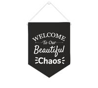 Bandiera da parete in tela con citazione ispiratrice "Welcome to our Beautiful Chaos", decorazione da parete per casa e ufficio, 25,4 x 30,5 cm, idea regalo per l'inaugurazione della casa