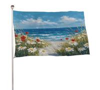 Bandiera da spiaggia con margherite bianche e papaveri rossi, 9 x 1,5 m, bandiere da giardino all'aperto, decorazione per cortile, portico, prato, fattoria