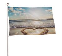 Bandiera da spiaggia romantica a forma di cuore 119,4 x 177,8 cm, stampa su entrambi i lati, bandiera decorativa da giardino, non sbiadisce, con occhielli in ottone da appendere, sfondo fotografico