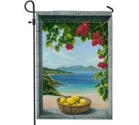 Bandiera da spiaggia tropicale per giardino, limoni gialli e buganville, bandiera decorativa per la casa, bandiera double face in tela di iuta, decorazione per esterni estivi, 30,5 x 45,7 cm