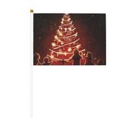 Bandiera da sventolare a mano su entrambi i lati con stampa dell'albero di Natale incandescente, colori vivaci, per tornei sportivi e partite
