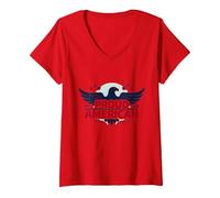Bandiera da Uomo Patriotic Proud American Eagle Stars USA Maglietta con Collo a V, Donna, Rosso, L