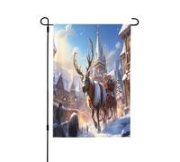 Bandiera decorativa a doppia faccia con renna gigante che tira una slitta - Striscione da giardino, perfetto per interni ed esterni, disponibile in due misure