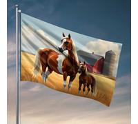 Bandiera decorativa a forma di due cavalli in un campo dorato, per la tua stanza, accessori per giocatori (30 x 45 cm)