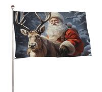 Bandiera decorativa con Babbo Natale e cervo e alce 61 x 88,9 cm, stampa su entrambi i lati, bandiera decorativa da giardino, non sbiadisce, con occhielli in ottone da appendere, sfondo fotografico