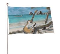 Bandiera decorativa con chitarra sulla spiaggia, 119,4 x 177,8 cm, stampa su entrambi i lati, bandiera decorativa da giardino, non sbiadisce, con occhielli in ottone, sfondo fotografico da appendere