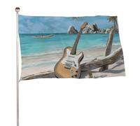 Bandiera decorativa con chitarra sulla spiaggia, 152,4 x 243,8 cm, stampa su entrambi i lati, bandiera decorativa da giardino, non sbiadisce, con occhielli in ottone, sfondo fotografico da appendere