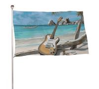Bandiera decorativa con chitarra sulla spiaggia, 61 x 88,9 cm, stampa su entrambi i lati, bandiera decorativa da giardino, non sbiadisce, con occhielli in ottone da appendere, sfondo fotografico per