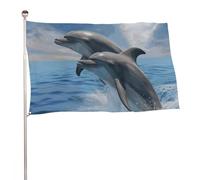 Bandiera decorativa con due delfini, 152,4 x 243,8 cm, stampa su entrambi i lati, bandiera decorativa da giardino, non sbiadisce, con occhielli in ottone, sfondo fotografico da appendere per interni