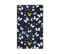 Bandiera decorativa con fiori bianchi con farfalle blu, per tutte le stagioni, stampa su un solo lato, per interni ed esterni, display trasparente