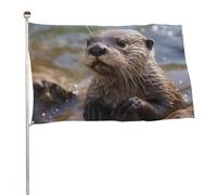 Bandiera decorativa con lontra che gioca nell'acqua, 119,4 x 177,8 cm, stampa su entrambi i lati, bandiera decorativa da giardino, non sbiadisce, con occhielli in ottone, sfondo fotografico da
