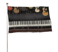 Bandiera decorativa con motivo pianoforte a chitarra, 89 x 150 cm, stampa su entrambi i lati, bandiera decorativa da giardino, non sbiadisce, con occhielli in ottone, sfondo fotografico da appendere