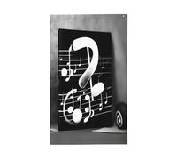 Bandiera decorativa con note musicali bianche e nere, per tutte le stagioni, stampa su un solo lato, per interni ed esterni, display trasparente