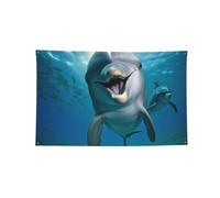 Bandiera decorativa da appendere alla parete, 9 x 1,5 m, con 4 occhielli | Divertente delfino guardando te bandiere esterne stampate per sfondo esterno parete porta casa