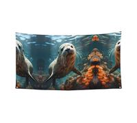 Bandiera decorativa da appendere con cucciolo di sigillo in acqua - (oversize 178 x 88,9 cm) festa di Natale, festa di compleanno, festone per le vacanze,