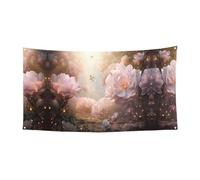 Bandiera decorativa da appendere con fiori di peonia in sogno - (oversize 178 x 88,9 cm) festa di Natale, festa di compleanno, festone per le vacanze,