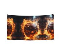 Bandiera decorativa da appendere con pallacanestro sul fuoco e fiamma d'acqua - (oversize 178 x 88,9 cm) festa di Natale, festa di compleanno, festone per le vacanze,