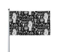 Bandiera decorativa da esterno 3x5 piedi con simboli alchemici, misticismo esoterico, occultismo, bandiera in poliestere monofacciale, occhielli in metallo, lavabile primaverile, resistente alle int