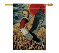 Bandiera decorativa da giardino autunnale, anatra colorata che vola con sole e grano per la casa, bandiera in tessuto su entrambi i lati, decorazione per prato all'aperto, 71 x 101 cm