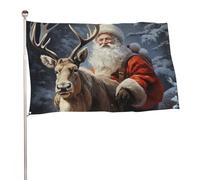 Bandiera decorativa da giardino con Babbo Natale e cervo 119,4 x 177,8 cm, stampa su entrambi i lati, bandiera decorativa da giardino, non sbiadisce, con occhielli in ottone da appendere, sfondo