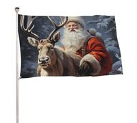 Bandiera decorativa da giardino con Babbo Natale e cervo 152,4 x 243,8 cm, stampa su entrambi i lati, bandiera decorativa da giardino, non sbiadisce, con occhielli in ottone da appendere, sfondo