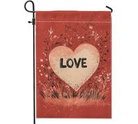 Bandiera decorativa da giardino con cuore d'amore, bandiera rossa primavera ed estate con cuore floreale per la decorazione della casa, bandiera in iuta double face, prato all'aperto