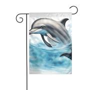 Bandiera decorativa da giardino con delfino oceano che guarda te, 30,5 x 45,7 cm, double face, per esterni, albero di Natale, inverno, cortile