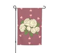 Bandiera decorativa da giardino con rosa bianca dell'amore, 30,5 x 45,7 cm, 100% fibra di poliestere, tessuto spesso, universale per tutte le stagioni