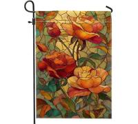Bandiera decorativa da giardino in vetro colorato, rosso, arancione, giallo, rosa, floreale, decorativa, per esterni, decorazione per esterni, striscione su entrambi i lati, arancione, 30,5 x 45,7 cm