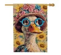 Bandiera decorativa da giardino primaverile ed estiva, design colorato con anatra floreale con cappello e occhiali, striscione esterno su entrambi i lati per prato e decorazione da giardino, 71 x 101