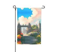 Bandiera decorativa da giardino stampata con scritta "Outside the Castle Gate", 30,5 x 45,7 cm, per patio, balcone, cortile, prato