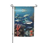 Bandiera decorativa da giardino stampata con squali sotto il mare, 30,5 x 45,7 cm, per patio, balcone, cortile, prato