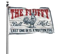 Bandiera decorativa da uomo con gallina, con scritta "The Fluffy Butt Hut Last One In Is A Rotten Egg", per uomo, grotta, giardino, bandiera (152 x 244 cm)