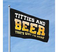 Bandiera decorativa da uomo con tette e birra che è perché sono qui, divertente decorazione per la casa da uomo (30 x 45 cm)