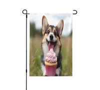 Bandiera decorativa double-face con scritta in lingua inglese "Il cucciolo mangia gelato", perfetta per interni ed esterni, disponibile in due misure