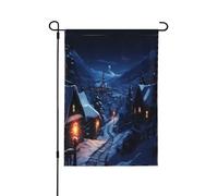 Bandiera decorativa double-face con villaggio in un giorno di neve, perfetta per interni ed esterni, disponibile in due misure