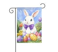 Bandiera Decorativa Easter Bunny With A Purple Bow Tie Con 2 Occhielli Bandiera Verticale Garden Robuste Bandiere Giardino Per Piantone Interni Casa 12X18 Inch
