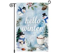 Bandiera Decorativa Hello Winter Snowman Coffee Cup Welcome Christmas