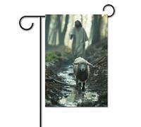 Bandiera Decorativa Jesus Save Scared Lost Lamb In The Woods Doppia Faccia Striscione Resistente Alle Intemperie Bandiere Giardino Per All'Aperto Esterni Cortile 12X18 Inch