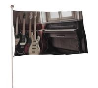 Bandiera decorativa per chitarra e basso, strumenti musicali, 89 x 150 cm, stampa su entrambi i lati, bandiera decorativa da giardino, non sbiadisce, con occhielli in ottone, sfondo fotografico da