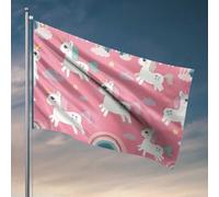 Bandiera decorativa per dormitorio da uomo, con unicorni magici e arcobaleni su sfondo rosa, bandiere divertenti per dormitorio universitario (120 x 180 cm)