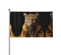 Bandiera decorativa per esterni con leopardo in una giacca di pelle (0,9 x 1,5 m), resistente allo sbiadimento, bandiera per matrimoni e anniversari all'aperto