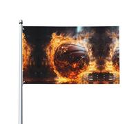 Bandiera decorativa per esterni con pallacanestro sul fuoco e fiamma d'acqua (0,9 x 1,5 m), resistente allo sbiadimento, bandiera per anniversario di matrimonio all'aperto