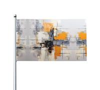 Bandiera decorativa per esterni con pittura astratta grigia e gialla (0,9 x 1,5 m), resistente allo sbiadimento, bandiera per anniversario di matrimonio all'aperto